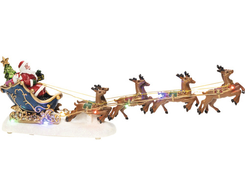 Dekorative Weihnachtsszene mit Weihnachtsmann im Schlitten, gezogen von Rentieren
