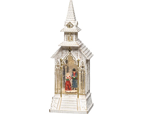 Dekorative Kirche mit singenden Figuren und Schneefallfunktion als Weihnachtsdekoration