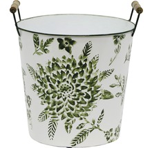 Blumentopf aus Metall mit Blumendesign und Holzgriffen