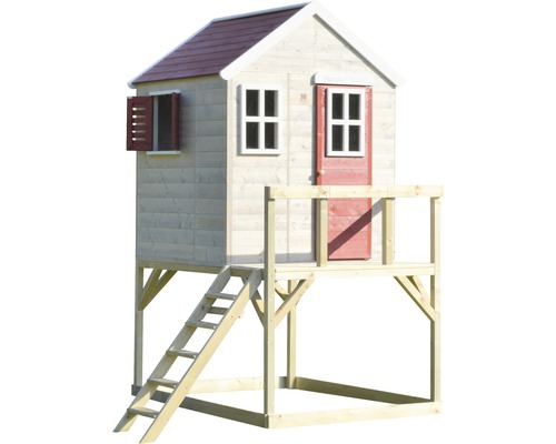Spielhaus aus Holz mit Leiter und Plattform