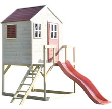 Spielhaus aus Holz mit Rutsche und Leiter