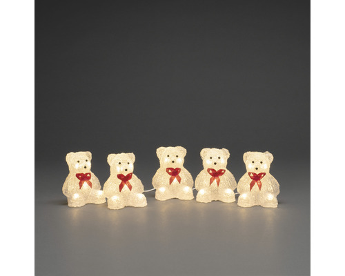 Leuchtfigur Konstsmide LED Acryl Bären 5-er Set Lichtfarbe warmweiß 40 LEDs Lichterkette mit fünf Teddybären für die Weihnachtsdekoration