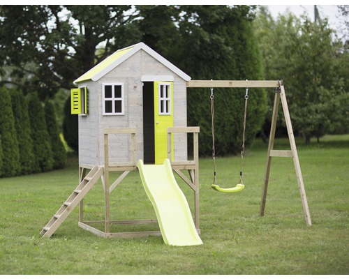 Spielhaus mit Rutsche und Schaukel für den Garten