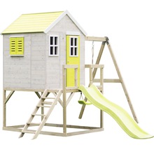 Kinderspielhaus mit Rutsche und Schaukel aus Holz