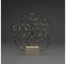 Dekorative Leuchte mit kreisförmigem Design und LED-Lichtern auf Holzsockel