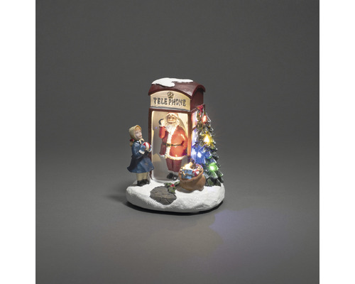 LED Szenerie Telefonzelle Konstsmide H 20 cm Lichtfarbe bernstein batteriebetrieben Dekorative Weihnachtsszene mit Telefonzelle, Weihnachtsmann und Mädchenfigur