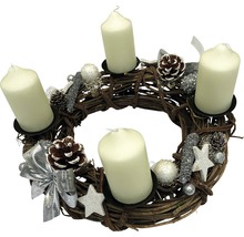 Adventskranz mit vier Kerzen, Tannenzapfen und Sternen