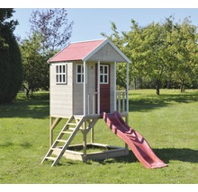 Spielhaus Frosch Holz mit Veranda und Rutsche rot