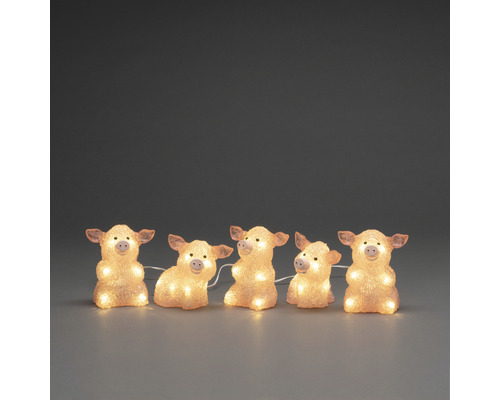 Leuchtfigur Konstsmide LED Acryl Schweine Konstsmide 5-er Set Lichtfarbe warmweiß Lichterkette mit Schweinmotiv