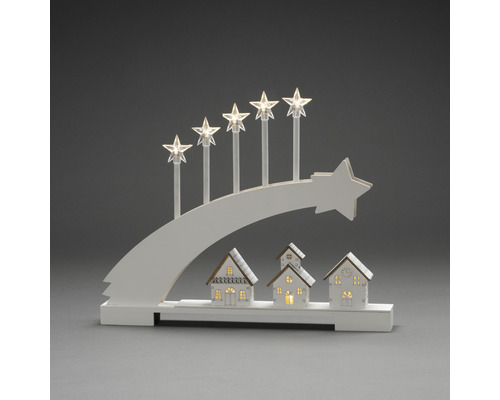 LED Holzsilhouette Konstsmide Komet mit 5 Sternen 5 LEDs Lichtfarbe warmweiß batteriebetrieben inkl. 6 Stunden Timer Weihnachtsleuchter mit Sternen und Häusern als Dekoration