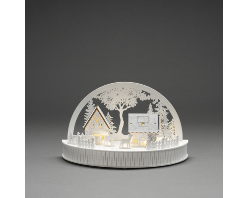 LED Holzsilhouette Konstsmide Häuser mit Rentieren Lichtfarbe warmweiß batteriebetrieben inkl. 6 Stunden Timer Dekorative Winterlandschaft mit Häusern und Tieren