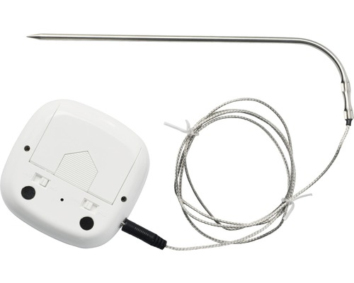 Digitales Bratenthermometer mit Edelstahlsonde und weißem Gehäuse