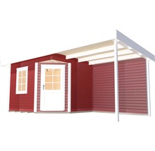 Holzgartenhaus mit Überdachung, Fenster und Tür