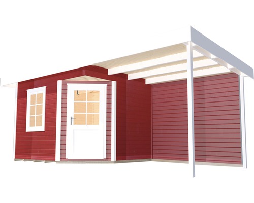 Holzgartenhaus mit Überdachung, Fenster und Tür