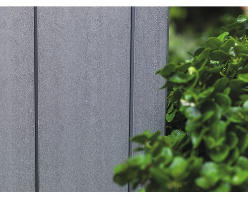 Nahaufnahme von Fassadenverkleidung mit Pflanzen im Außenbereich.