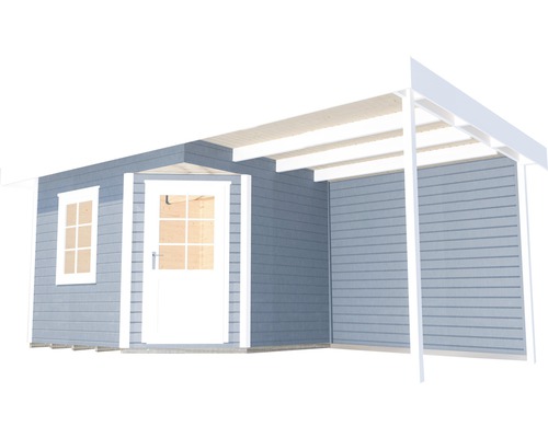 Holzgartenhaus mit Fenster, Tür und Unterstand