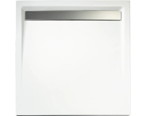 Extraflaches Rechteck-Duschwannen-Set mit Rinne Schulte D202916 160x90x2,5 cm chrom Quadratische Duschwanne mit Ablaufgarnitur