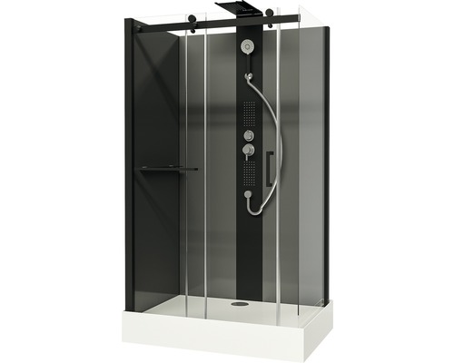 Fertigdusche Schulte Korsika EP581123 120x80x220 cm Echtglas Klar hell schwarz Duschkabine mit Duschpaneel und Glasschiebetüren