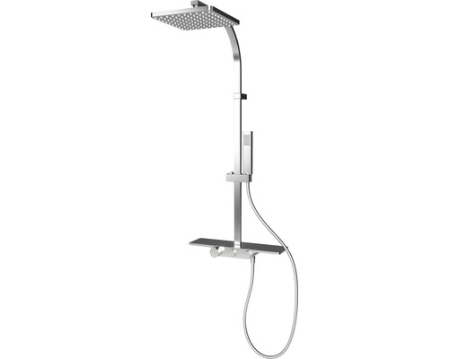 Duschsäule Schulte Square Rain II D963510 02 mit Thermostat und Ablage chrom Brausegarnitur mit Kopfbrause und Handbrause