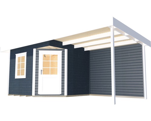 Holzgartenhaus mit Fenster, Tür und Anbau