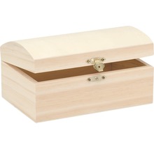 Offene Holzkiste mit Deckel