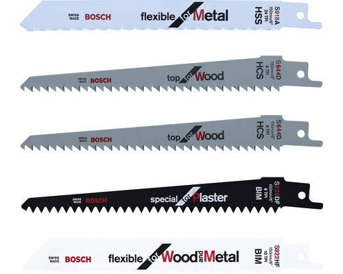 Verschiedene Bosch Säbelsägeblätter für Metall, Holz und Gips