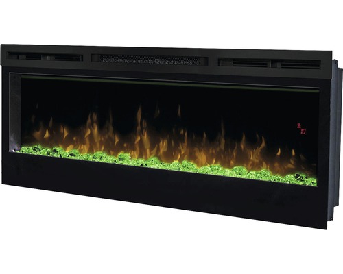 Elektrischer Kamin mit simulierten Flammen und grünen Ziersteinen