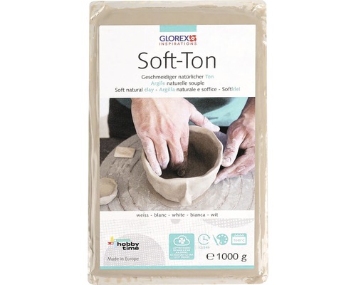 Soft-Ton Modelliermasse gebrauchsfertig weich lufthärtend und ofenhärtend weiß 1 kg Weiche, natürliche Modelliermasse im 1000 Gramm Paket