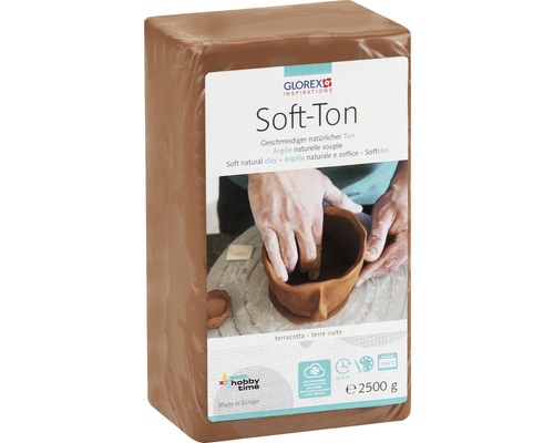 Soft-Ton Modelliermasse gebrauchsfertig weich lufthärtend und ofenhärtend terracotta 2,5 kg Glorex Soft-Ton, geschmeidige Modelliermasse mit 2500 Gramm Gewicht