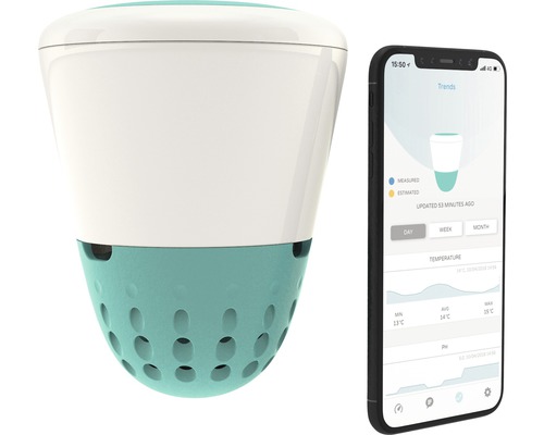 Schwimmendes Poolthermometer mit zugehöriger Smartphone-App zur Überwachung der Wasserqualität