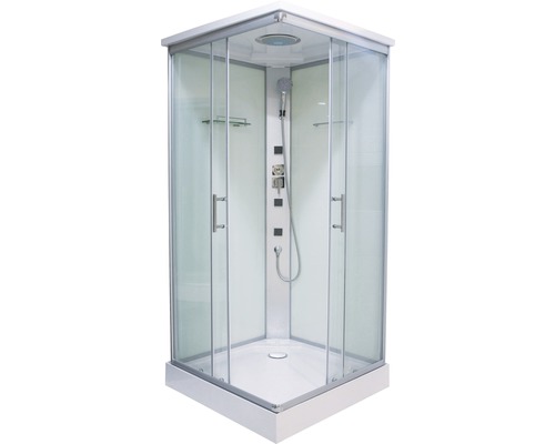 Fertigdusche Sanotechnik Twist1 CL05 80x80x215 cm Echtglas Klar hell Komplette Duschkabine mit Duschkopf, Brauseschlauch und Armaturen