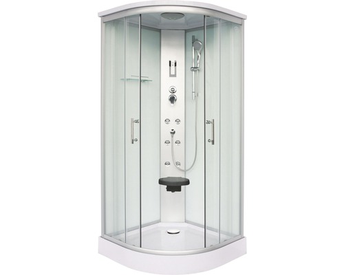 Fertigdusche Sanotechnik Scala CL106 90x90x215 cm Echtglas Klar hell Komplette Duschkabine mit Sitz und Brausegarnitur