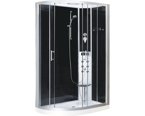 Fertigdusche Sanotechnik Vario CL121 asycmetrisch rechts 120x80x215 cm Duschtempel mit Glasfront, Duschkopf und Massagedüsen