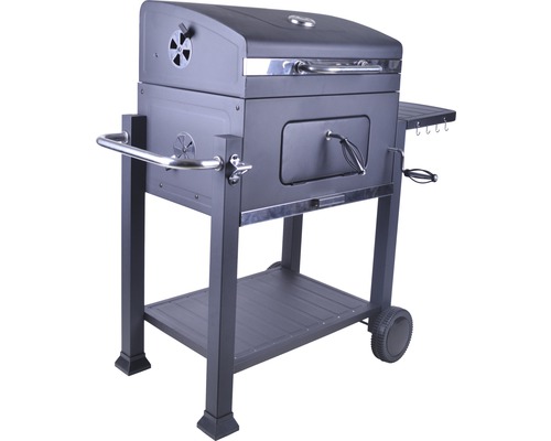 Holzkohlegrill mit Ablageflächen und Rädern für den Garten