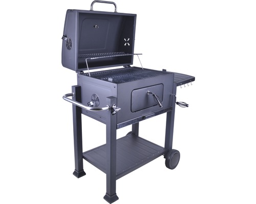Holzkohlegrill mit Ablageflächen und Rädern