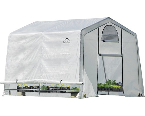 Gewächshaus ShelterLogic inkl. Polyethylen 0,3 mm 298 x 305 cm grau Gewächshaus mit Fenster und ShelterLogic Logo