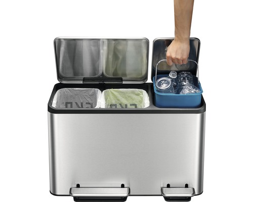Abfalltrennsystem mit drei Behältern und Fußpedal
