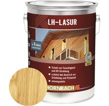 Holzlasur im Metalleimer mit Farbmuster und Hornbach Logo