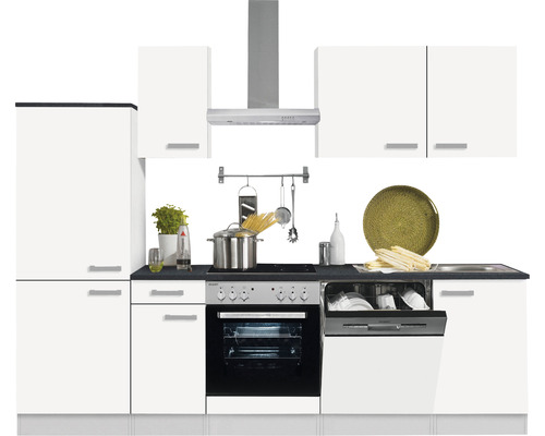 Küchenblock Optifit Oslo214 weiß matt 270 cm inkl. Einbaugeräte mit Glaskkeramik-Kochfeld und Geschirrspüler