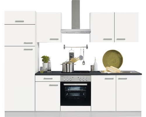 Küchenblock Optifit Oslo214 weiß matt 270 cm inkl. Einbaugeräte mit Glaskkeramik-Kochfeld