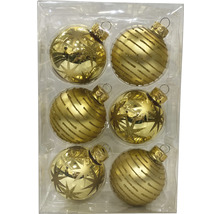 Sechs Christbaumkugeln mit Stern- und Streifenmuster in einer Verpackung