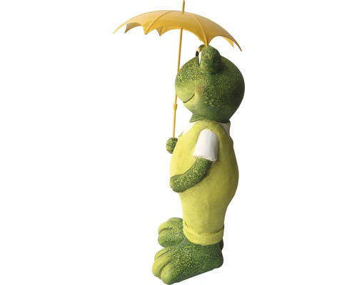Froschfigur mit Regenschirm als Gartendekoration