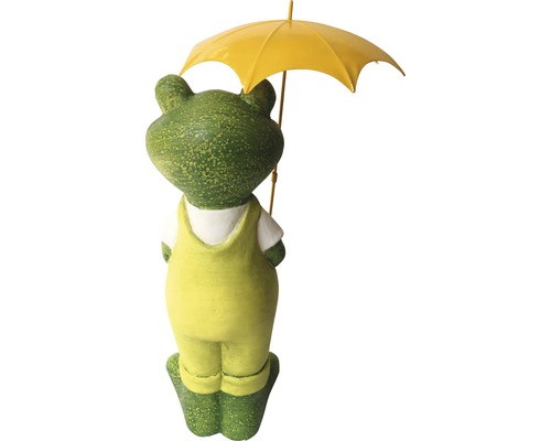 Froschfigur mit gelbem Regenschirm für den Garten