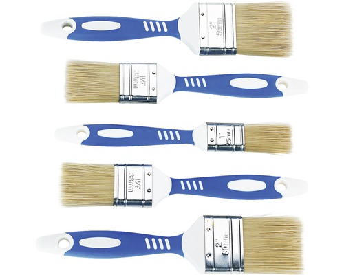 Fünf Pinsel mit Kunststoffgriff in verschiedenen Größen