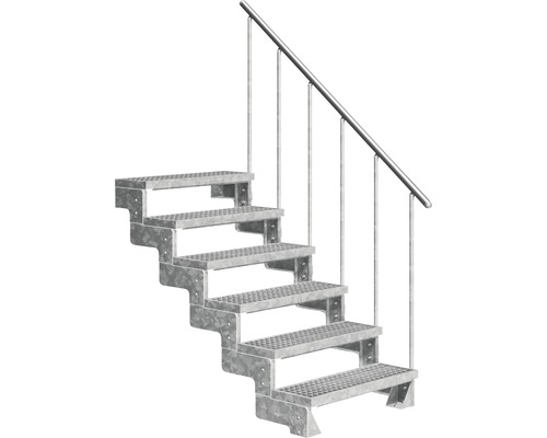 Außentreppe Pertura Tallis mit Geländer 6 Stufen 100 cm Gitterrost