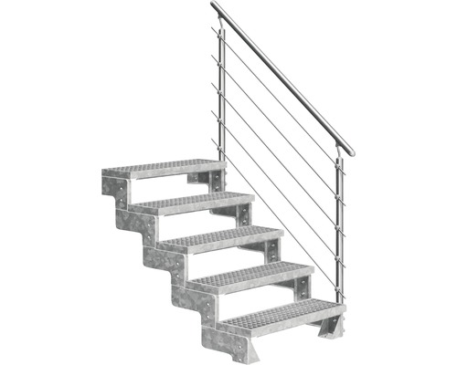 Außentreppe Pertura Tallis mit Prova Geländer 5 Stufen 100 cm Gitterrost