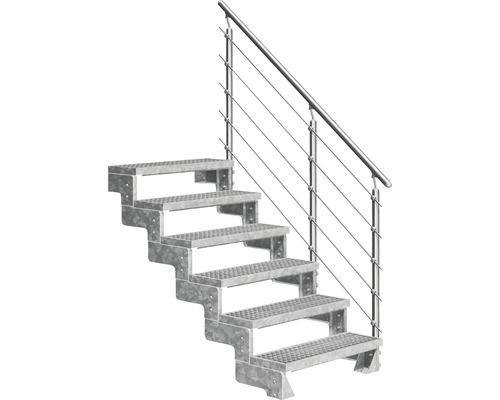 Außentreppe Pertura Tallis mit Prova Geländer 6 Stufen 100 cm Gitterrost