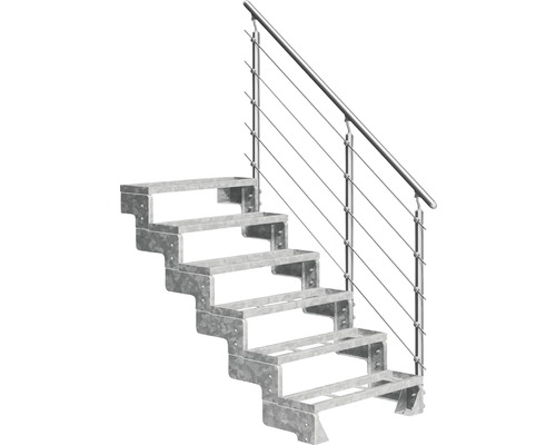 Außentreppe Pertura Tallis mit Prova Geländer 6 Einlegestufen 100 cm Stahl Metalltreppe mit Geländer und Seilen