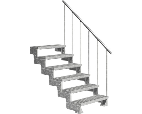 Außentreppe Pertura Tallis mit Geländer 6 Stufen 80 cm Gitterrost