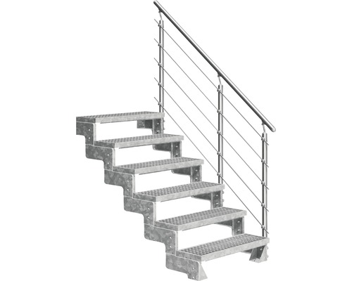 Außentreppe Pertura Tallis mit Prova Geländer 6 Stufen 80 cm Gitterrost
